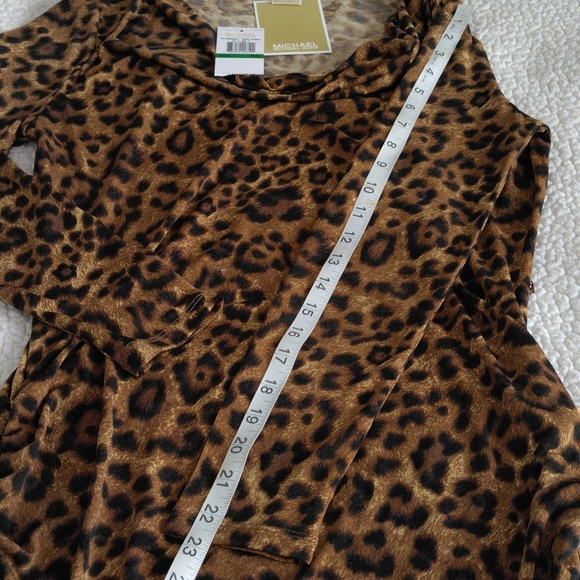 NWT Michael Michael Kors P/L Dark Camel Animal Print Ruched Long Sleeve Dress - Picture 8 of 13